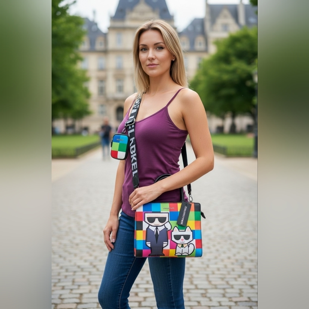 Karl Lagerfeld Paris Multicolor Checkered Tote/Crossbody With Matching NWT❗️ - Picture 2 of 10